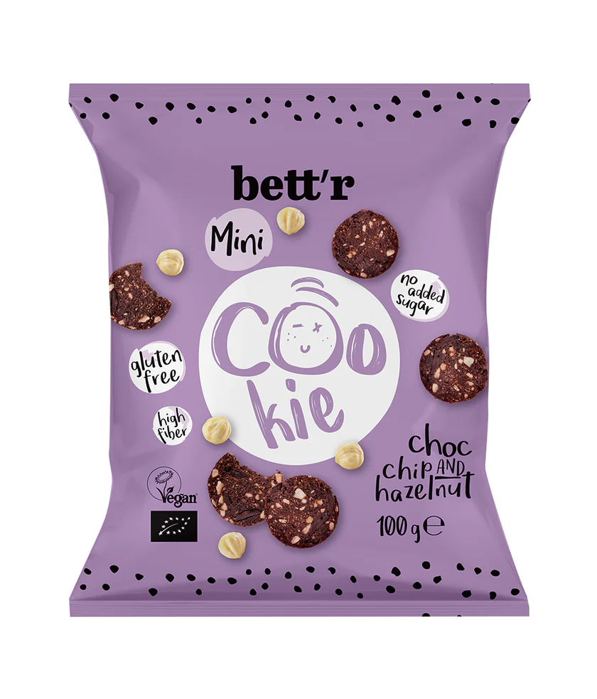 CIASTKA Z CZEKOLADĄ I ORZECHAMI LASKOWYMI BEZ DODATKU CUKRÓW BEZGLUTENOWE BIO 100 g - BETT'R