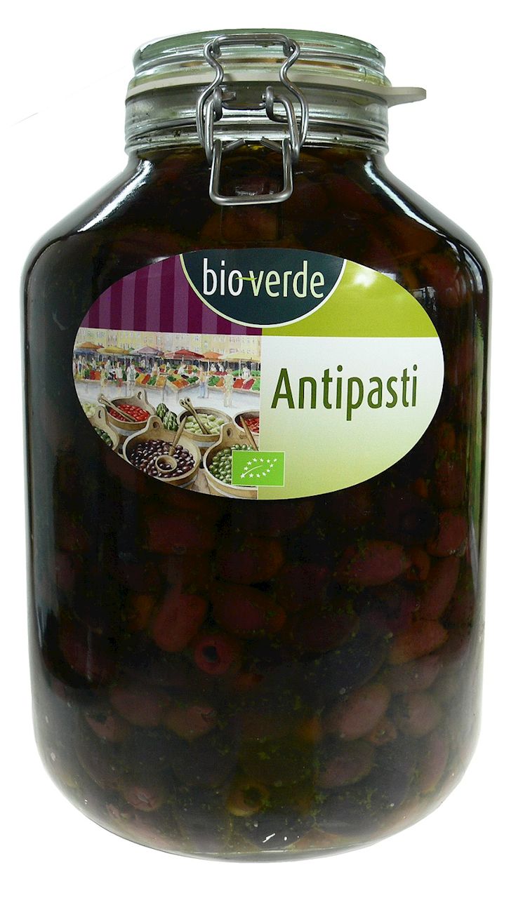 OLIWKI CZARNE KALAMATA BEZ PESTEK Z ZIOŁAMI W OLEJU BIO 4,55 kg (SŁOIK) - BIO-VERDE