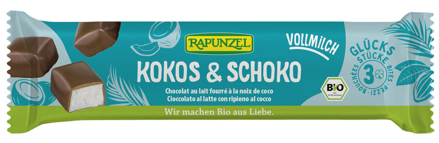 BATONIKI KOKOSOWE W CZEKOLADZIE MLECZNEJ BIO 50 g - RAPUNZEL