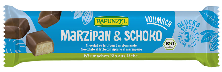BATONIKI MARCEPANOWE Z MIODEM W CZEKOLADZIE MLECZNEJ BIO 50 g - RAPUNZEL