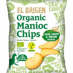CHIPSY Z MANIOKU O SMAKU ŚMIETANKOWO - CEBULOWYM WEGAŃSKIE BEZGLUTENOWE BIO 60 g - EL ORIGEN