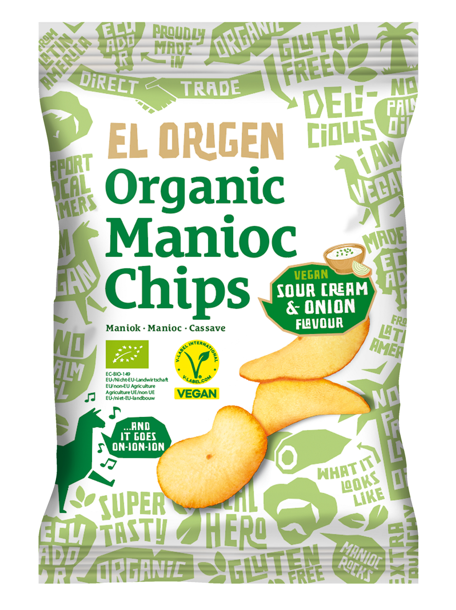 CHIPSY Z MANIOKU O SMAKU ŚMIETANKOWO - CEBULOWYM WEGAŃSKIE BEZGLUTENOWE BIO 60 g - EL ORIGEN - obrazek 2