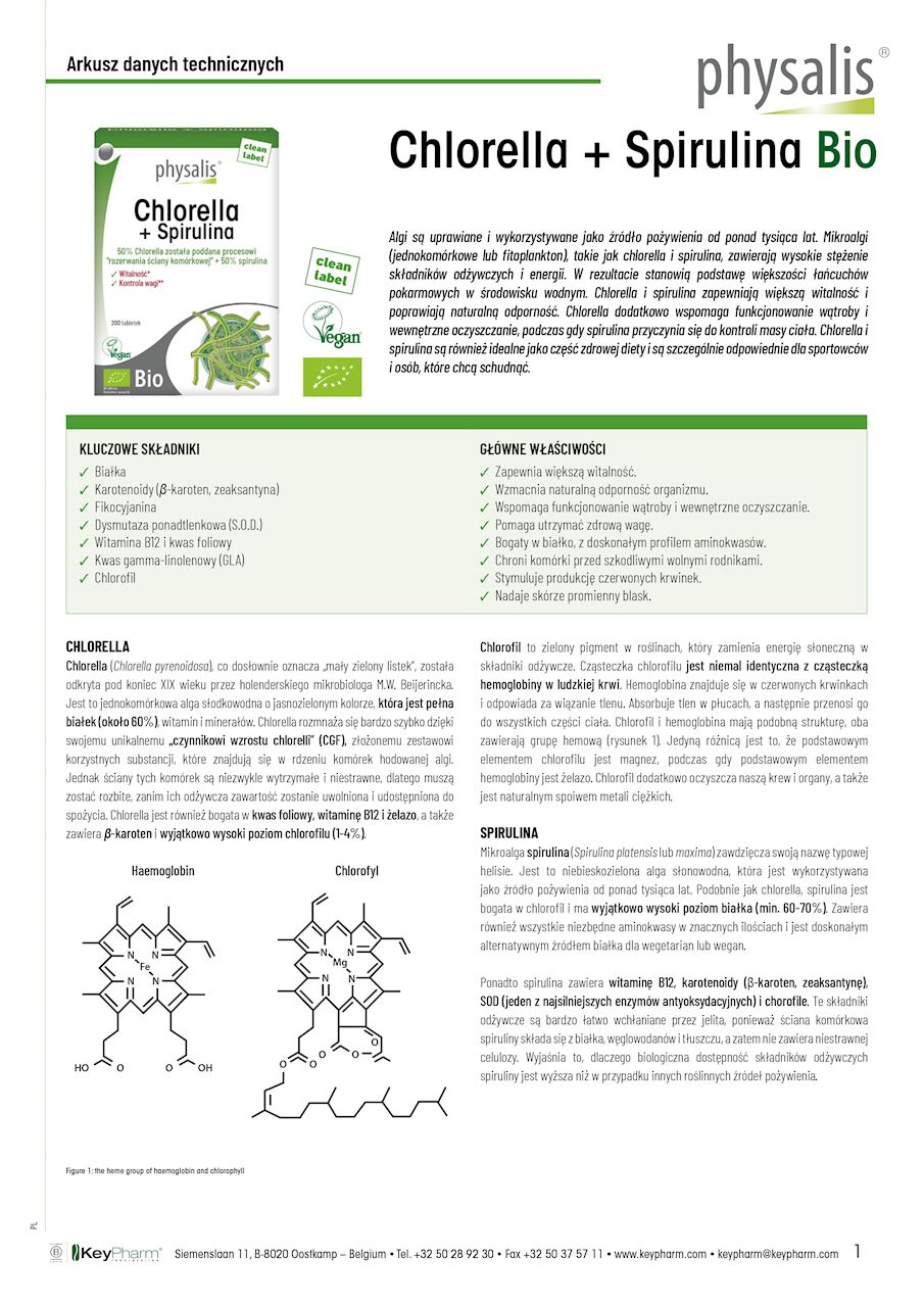 CHLORELLA + SPIRULINA BIO 200 TABLETEK - PHYSALIS - obrazek 2