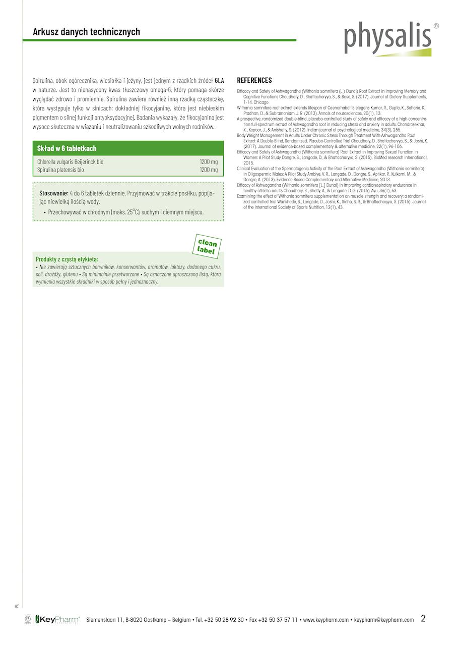 CHLORELLA + SPIRULINA BIO 200 TABLETEK - PHYSALIS - obrazek 3