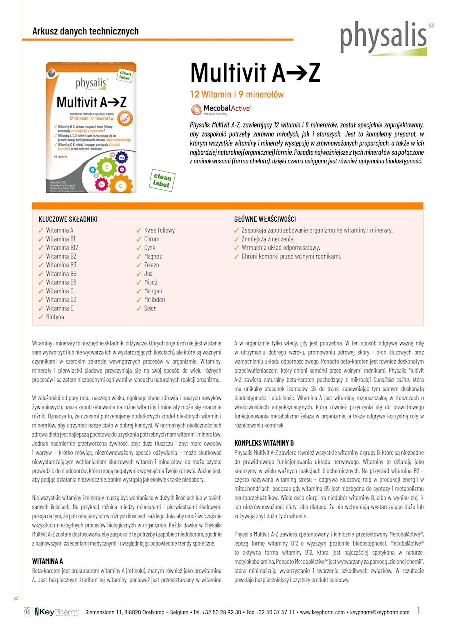 MULTIWITAMINA (MULTIVIT A - Z) 45 TABLETEK - PHYSALIS - obrazek 2