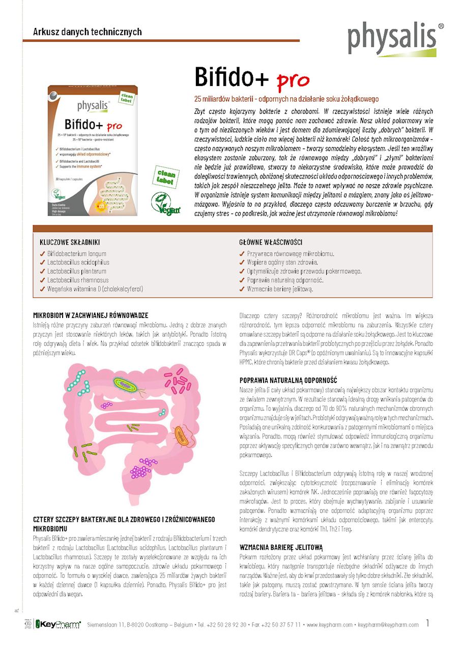 KAPSUŁKI NA ODBUDOWĘ FLORY JELIT (BIFIDO+ PRO) 30 szt. - PHYSALIS - obrazek 2