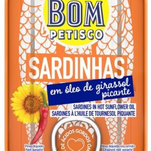 SARDYNKI PORTUGALSKIE W PIKANTNYM OLEJU SŁONECZNIKOWYM 120 g (84 g) - BOM PETISCO