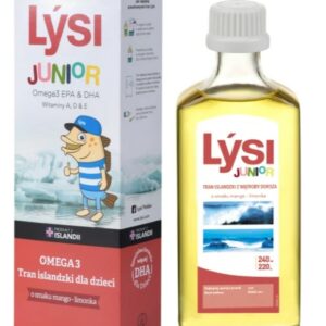 TRAN ISLANDZKI OMEGA-3 (1195 mg) O SMAKU MANGO - LIMONKA DLA DZIECI 240 ml - LYSI JUNIOR