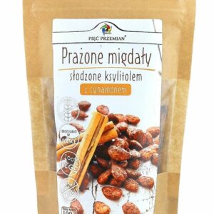MIGDAŁY PRAŻONE Z CYNAMONEM SŁODZONE KSYLITOLEM BEZGLUTENOWE 100 g - PIĘĆ PRZEMIAN