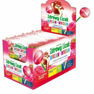 LIZAK KULKA O SMAKU MALINOWYM Z WITAMINĄ D I C BEZ CUKRU BEZGLUTENOWY 6 g - ZDROWY LIZAK (MNIAM MNIAM)