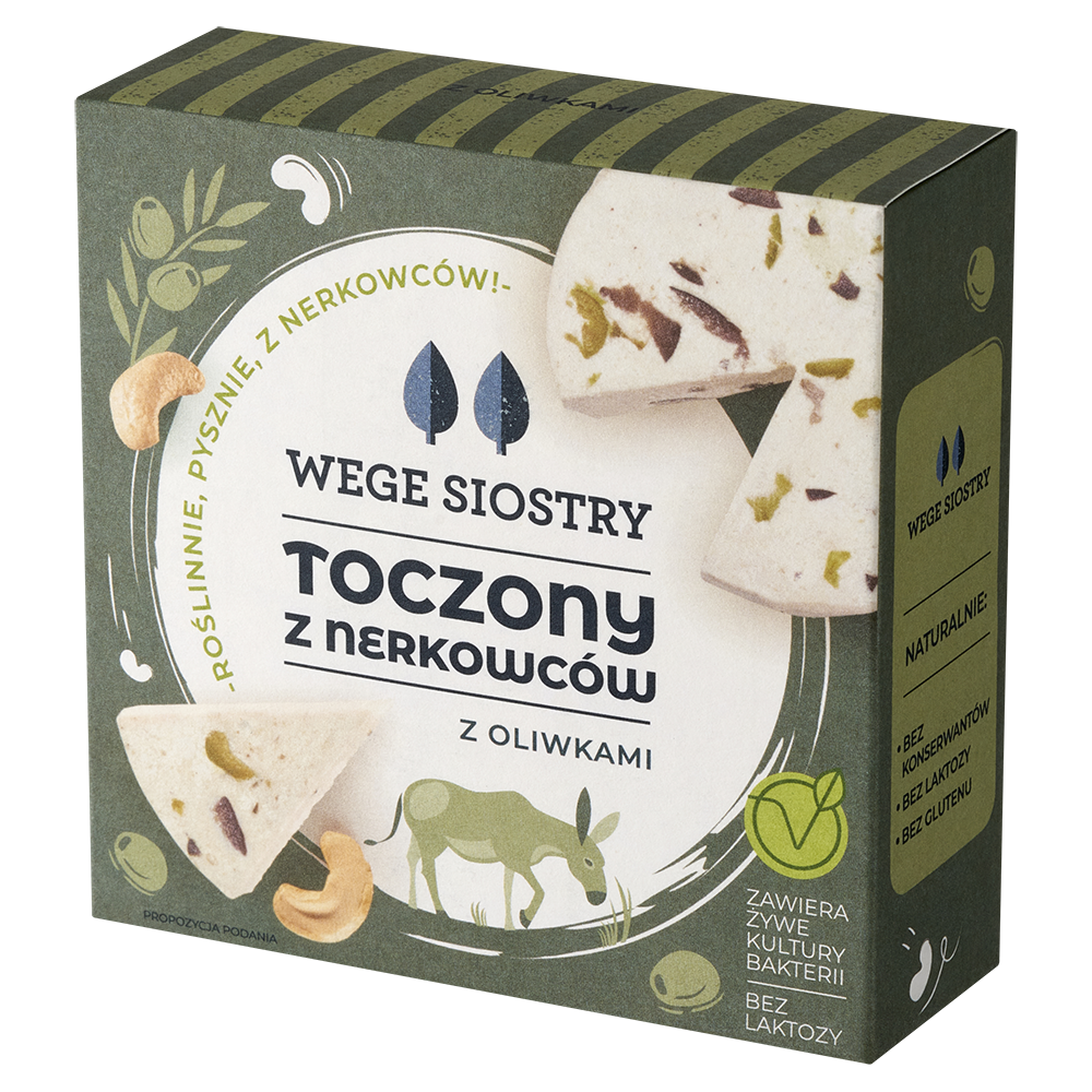 WEGAŃSKA ALTERNATYWA SERA Z ORZECHÓW NERKOWCA Z OLIWKAMI BEZGLUTENOWA 140 g - WEGE SIOSTRY