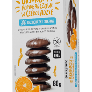 BISZKOPTY POMARAŃCZOWE W CZEKOLADZIE BEZ DODATKU CUKRÓW BEZGLUTENOWE 80 g - GLUTENEX