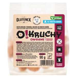 CIASTKA OWSIANE Z ŻURAWINĄ I JABŁKIEM BEZ DODATKU CUKRÓW BEZGLUTENOWE O!KRUCHY 90 g - GLUTENEX