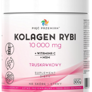 KOLAGEN RYBI + MSM + WITAMINA C TRUSKAWKOWY W PROSZKU BEZGLUTENOWY 300 g - PIĘĆ PRZEMIAN