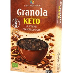 GRANOLA O SMAKU CZEKOLADOWYM BEZ DODATKU CUKRÓW BEZGLUTENOWA KETO BIO 250 g - PIĘĆ PRZEMIAN