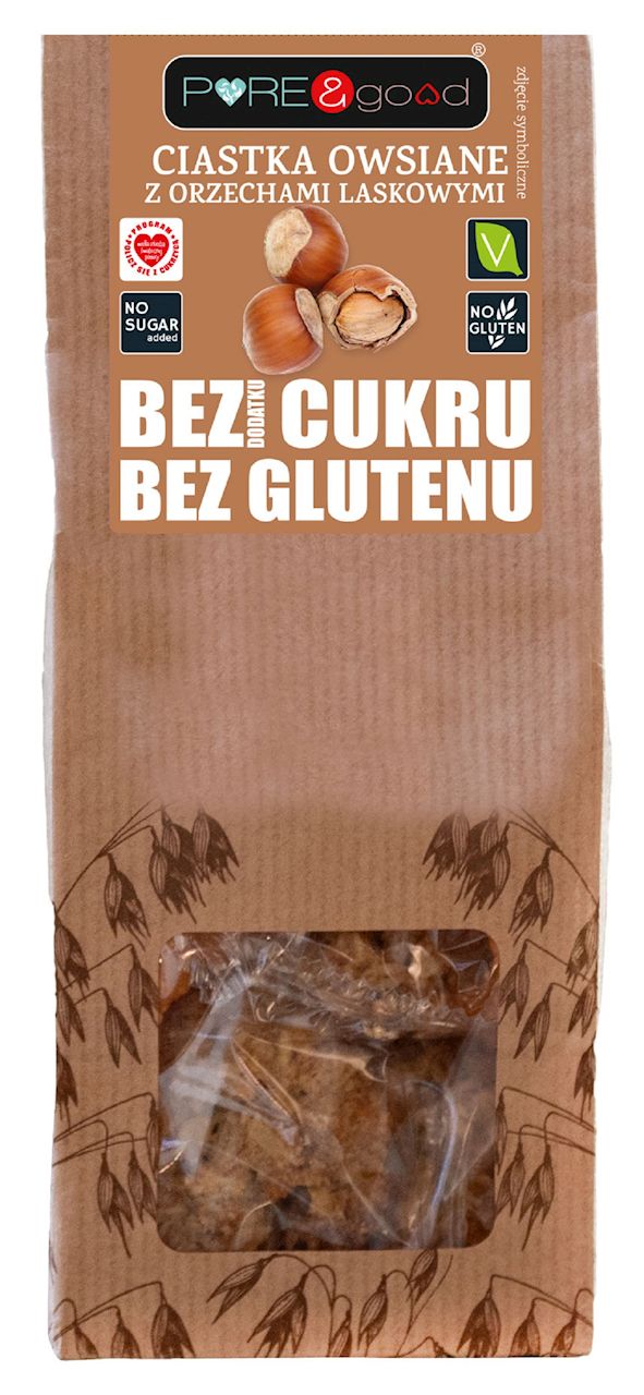 CIASTKA OWSIANE Z ORZECHAMI LASKOWYMI BEZ DODATKU CUKRÓW BEZGLUTENOWE 150 g - PURE&GOOD
