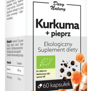 KURKUMA + CZARNY PIEPRZ BIO 60 KAPSUŁEK - DARY NATURY