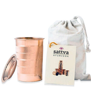 KUBEK MIEDZIANY STRIPED Z POKRYWKĄ 350 ml - SATTVA (AYURVEDA)