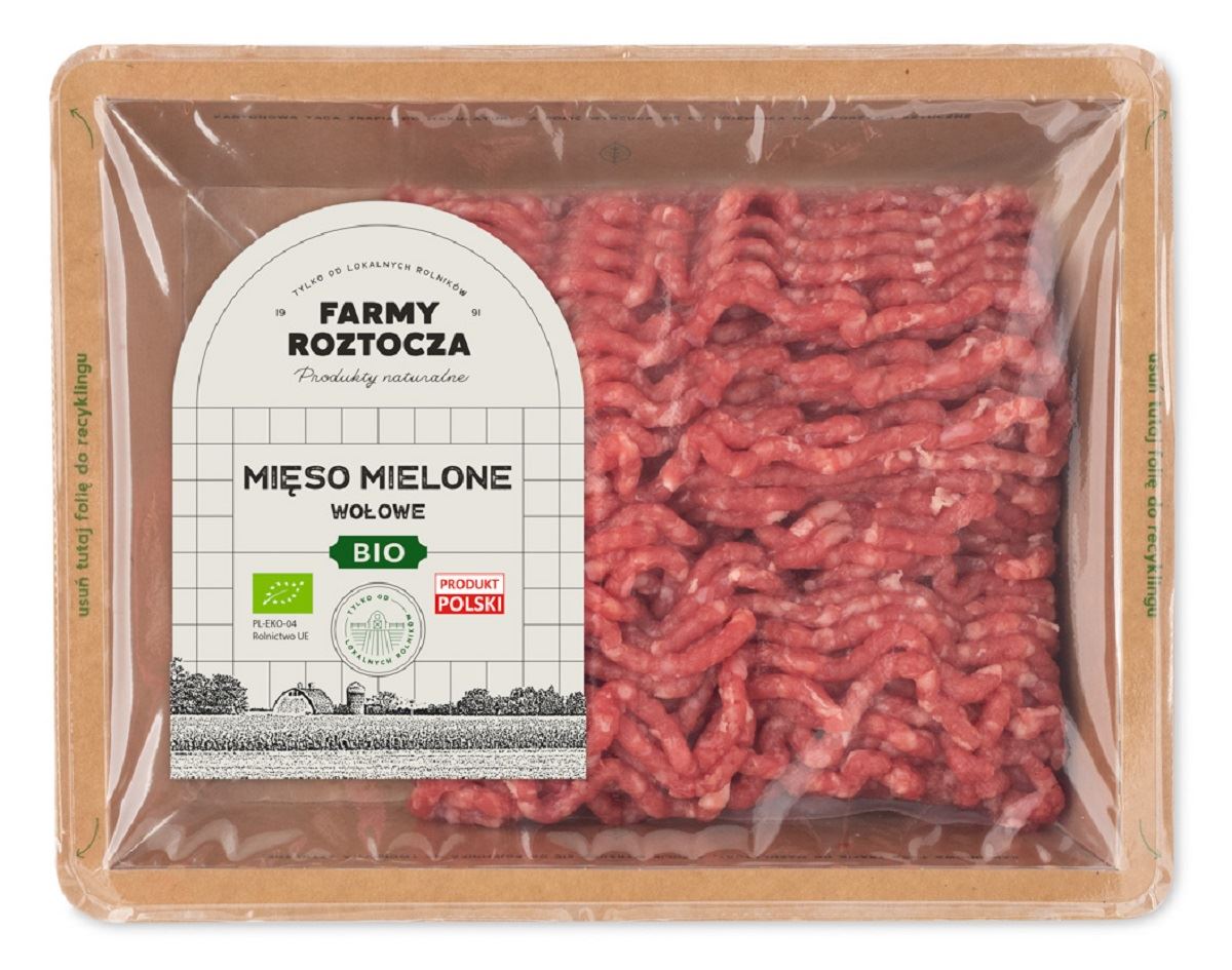 MIĘSO MIELONE WOŁOWE SUROWE BIO 300 g - FARMY ROZTOCZA (NA ZAMÓWIENIE)