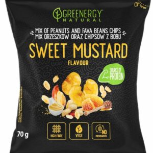 MIESZANKA PROTEINOWA ORZESZKÓW I CHIPSÓW Z BOBU SŁODKA MUSZTARDA 70 g - GREENERGY