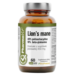 GRZYBY SOPLÓWKA JEŻOWATA (LION'S MANE) EKSTRAKT (450 mg) BEZGLUTENOWY 60 KAPSUŁEK - PHARMOVIT (CLEAN LABEL)
