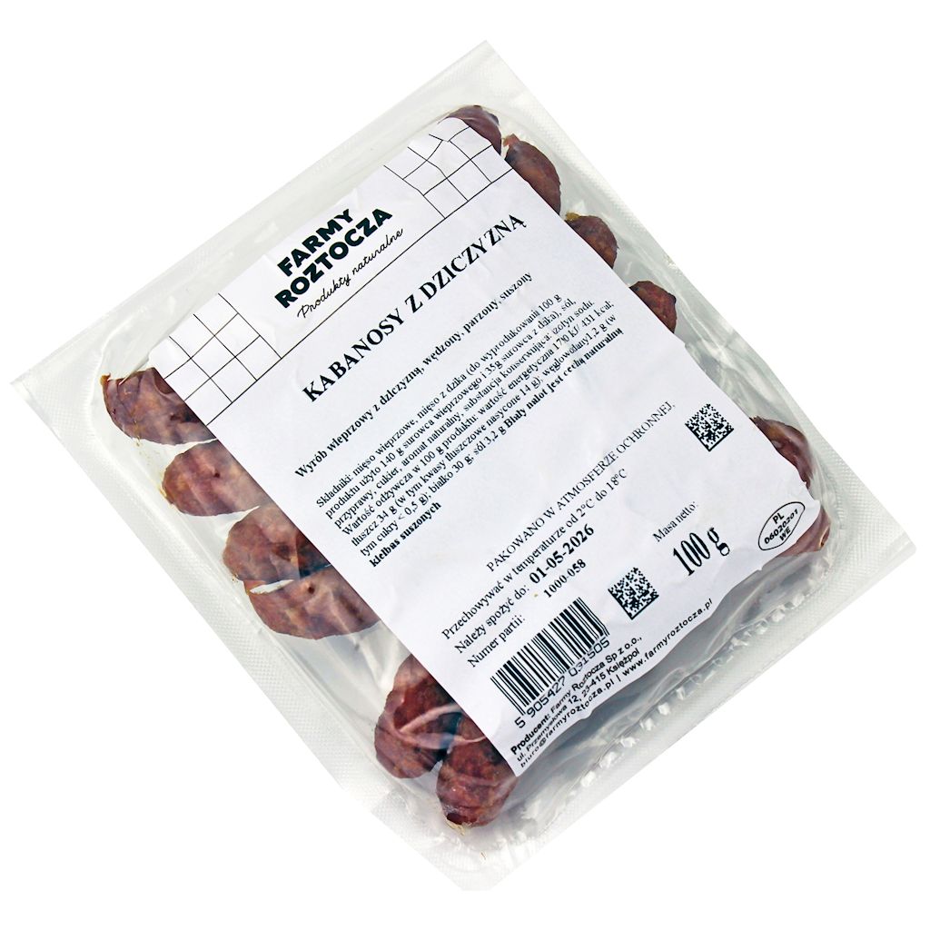 KABANOSY Z DZICZYZNĄ 100 g - FARMY ROZTOCZA (NA ZAMÓWIENIE)