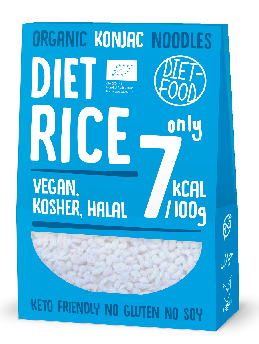 MAKARON (KONJAC) W KSZTAŁCIE RYŻU BEZGLUTENOWY BIO 385 g (300 g) - DIET-FOOD