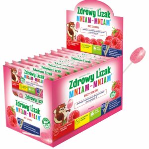 LIZAK O SMAKU MALINOWYM Z WITAMINĄ D I C BEZ CUKRU BEZGLUTENOWY 6 g - ZDROWY LIZAK (MNIAM MNIAM)