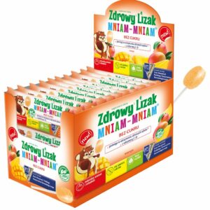 LIZAK O SMAKU MANGO Z WITAMINĄ D I C BEZ CUKRU BEZGLUTENOWY 6 g - ZDROWY LIZAK (MNIAM MNIAM)