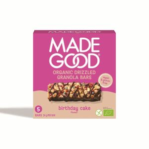 BATONY GRANOLA CRUNCHY SMAK TORT URODZINOWY W POLEWIE CZEKOLADOWEJ BEZGLUTENOWE BIO (5 x 24 g) 120 g - MADEGOOD