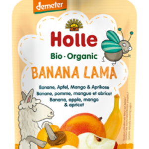 MUS BANANOWA LAMA (BANAN - JABŁKO - MANGO - MORELA) BEZ DODATKU CUKRÓW BEZGLUTENOWA OD 6 MIESIĄCA DEMETER BIO 100 g - HOLLE