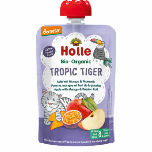 MUS TROPIKALNY TYGRYSEK (JABŁKO - MANGO - MARAKUJA) BEZ DODATKU CUKRÓW OD 8 MIESIĄCA DEMETER BIO 100 g - HOLLE