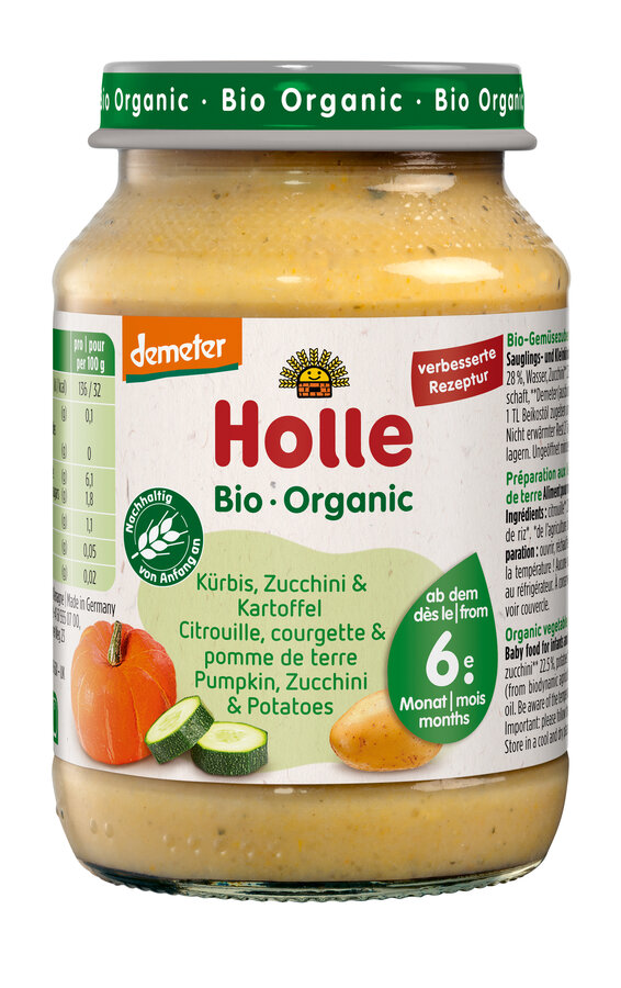 DYNIA Z CUKINIĄ I ZIEMNIAKAMI BEZ DODATKU CUKRÓW BEZGLUTENOWE OD 6 MIESIĄCA DEMETER BIO 190 g - HOLLE