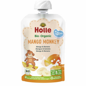 MUS MANGO MAŁPKA (JOGURT - MANGO - BANAN) BEZ DODATKU CUKRÓW OD 8 MIESIĄCA BIO 100 g - HOLLE