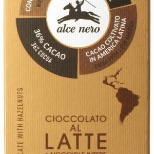 CZEKOLADA MLECZNA Z CAŁYMI ORZECHAMI LASKOWYMI FAIR TRADE BIO 100 g - ALCE NERO