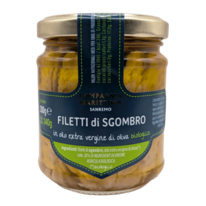 MAKRELA FILETY W BIO OLIWIE Z OLIWEK EXTRA VIRGIN 200 g (140 g) (SŁOIK) - COMPAGNIA MEDITERRANEA
