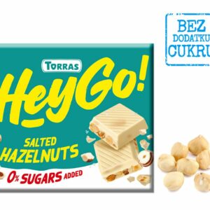 CZEKOLADA BIAŁA Z ORZECHAMI LASKOWYMI I SOLĄ MORSKĄ BEZ DODATKU CUKRÓW BEZGLUTENOWA 60 g - TORRAS