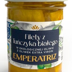 TUŃCZYK BIAŁY FILETY MSC W BIO OLIWIE Z OLIWEK EXTRA VIRGIN 180 g (120 g) (SŁOIK) - EMPERATRIZ